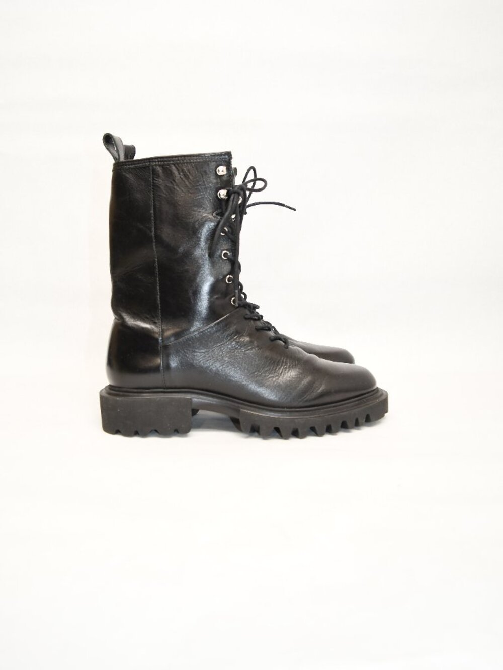 $440 ALLSAINTS Maren Leather Boots MOTO BIKER LACE UP COMBAT BLACK  10 US (TE21)